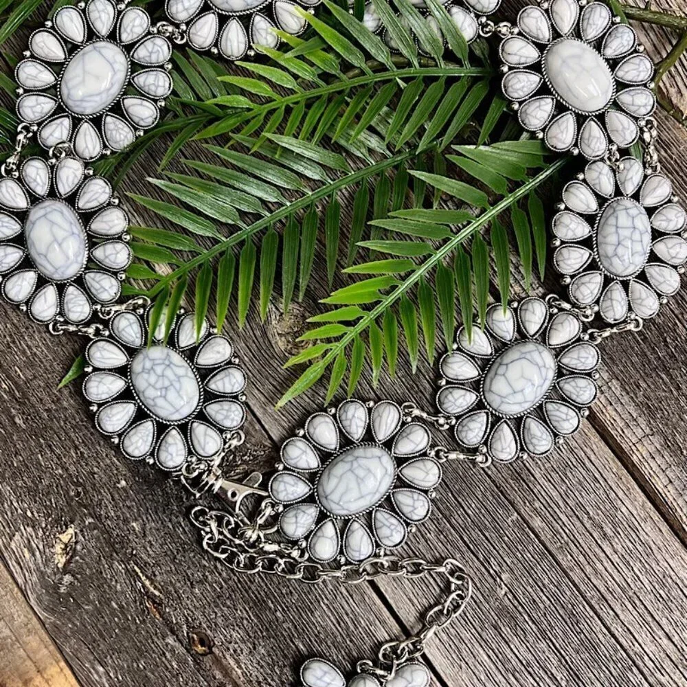 White Faux Marble Concho Belt Girls